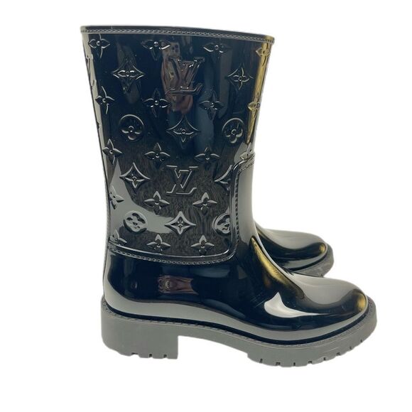 Louis Vuitton Black Mid-Calf Rain Boots Monogram Pattern Women’s Size 39 - Picture 7 of 16